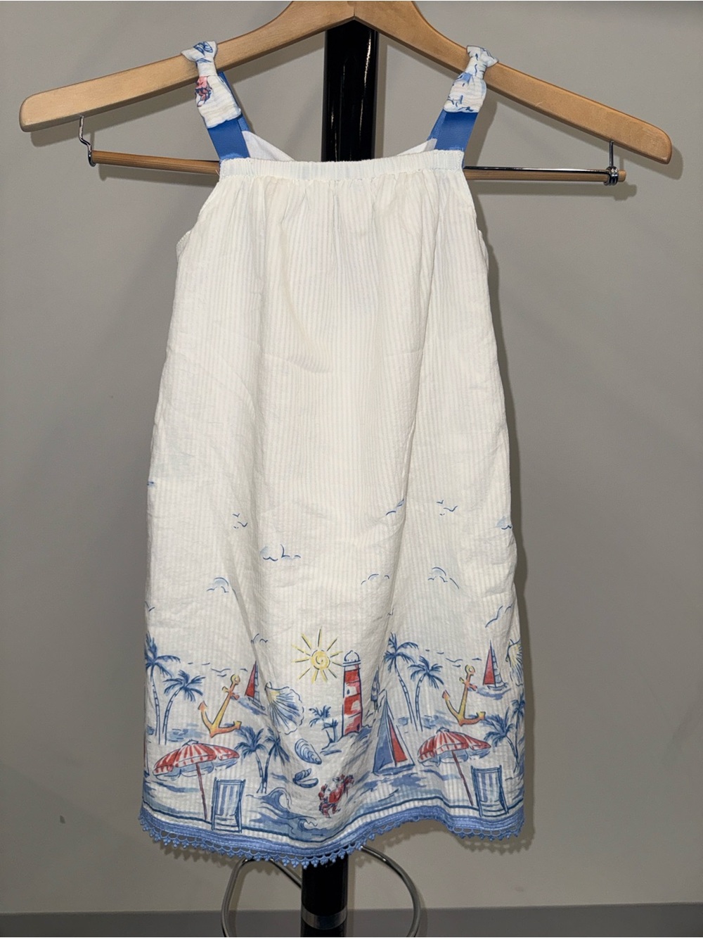 cupcakes & cashmere White Sundress with Blue Seaside Print